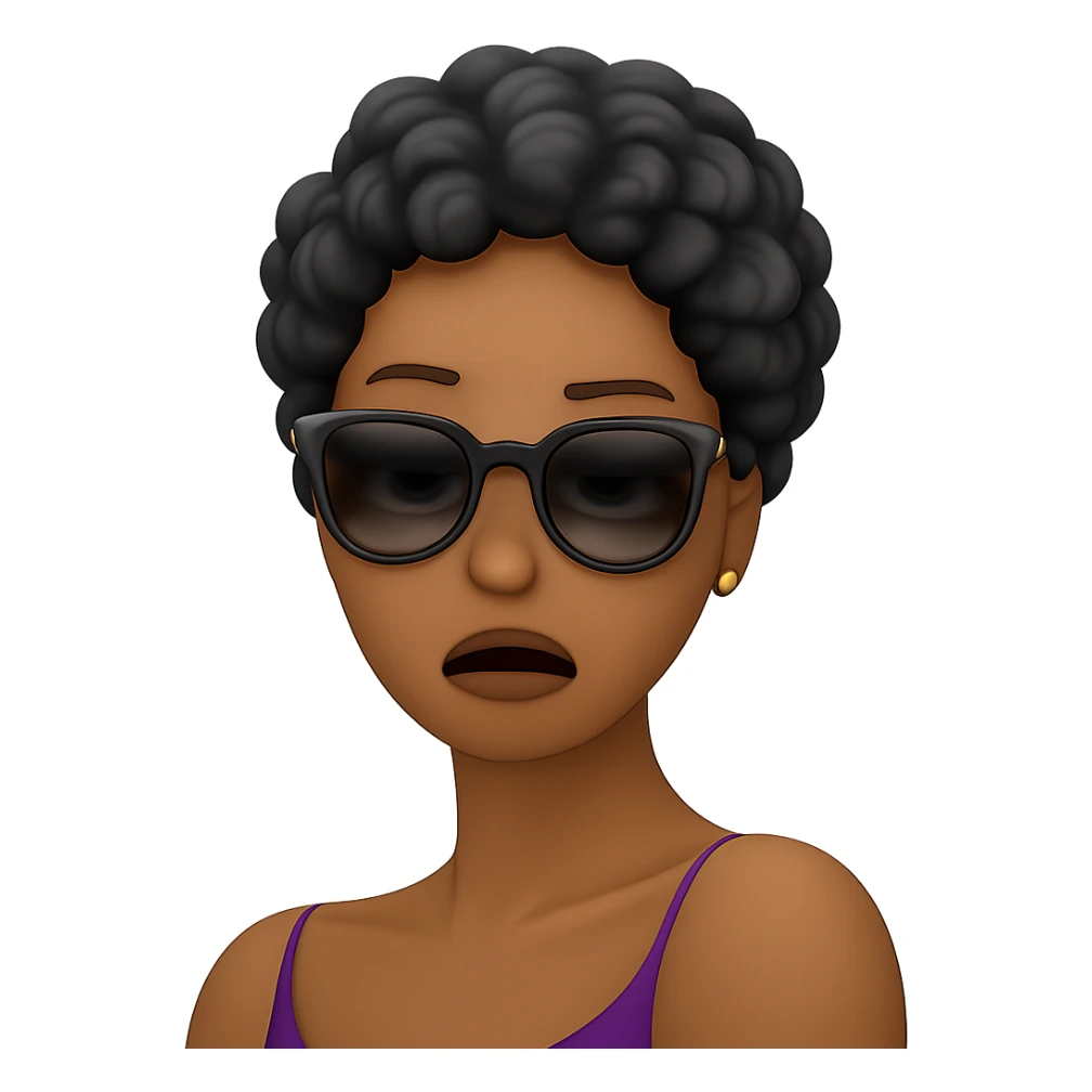 Change her facial expression to bored, keeping the same style as the reference image. sticker