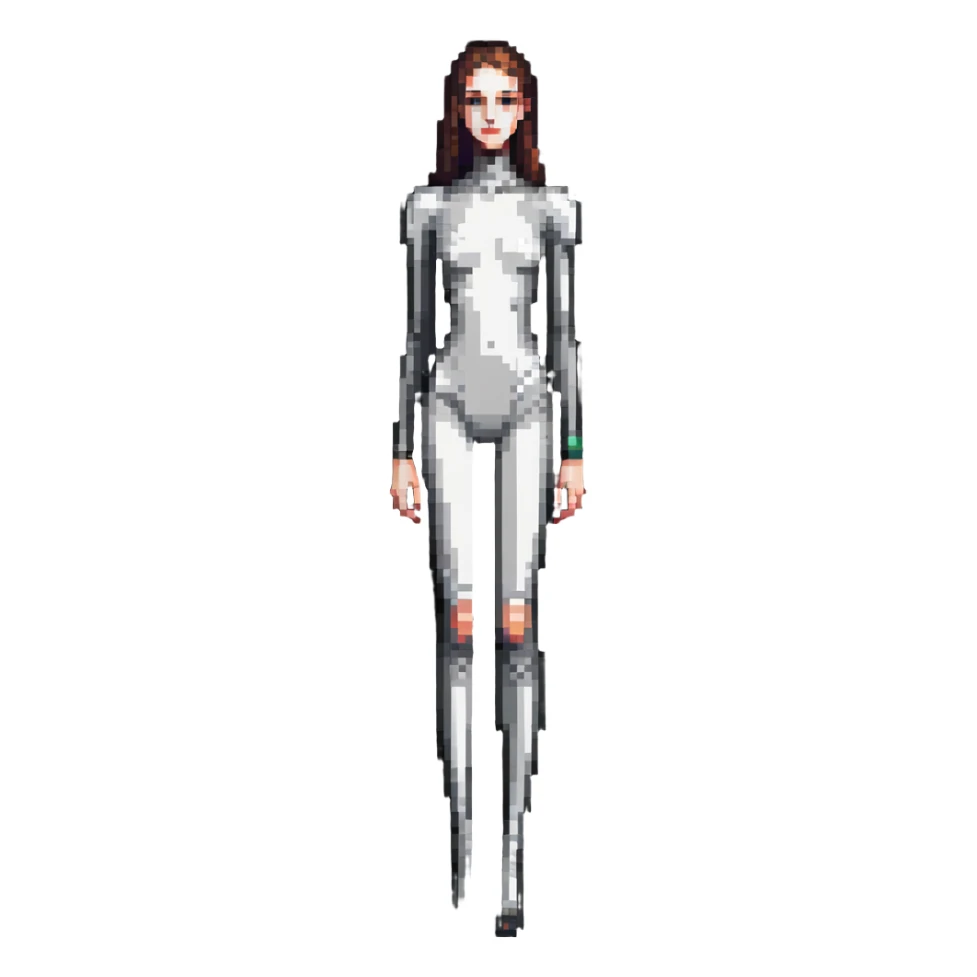 Tall slender woman with elongated arms and legs, sharp angular facial features with high cheekbones and defined jawline sticker