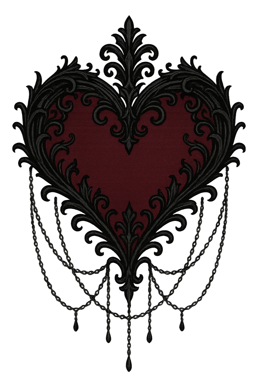 goth heart, black and crimson, delicate chains, Victorian influence, no background sticker