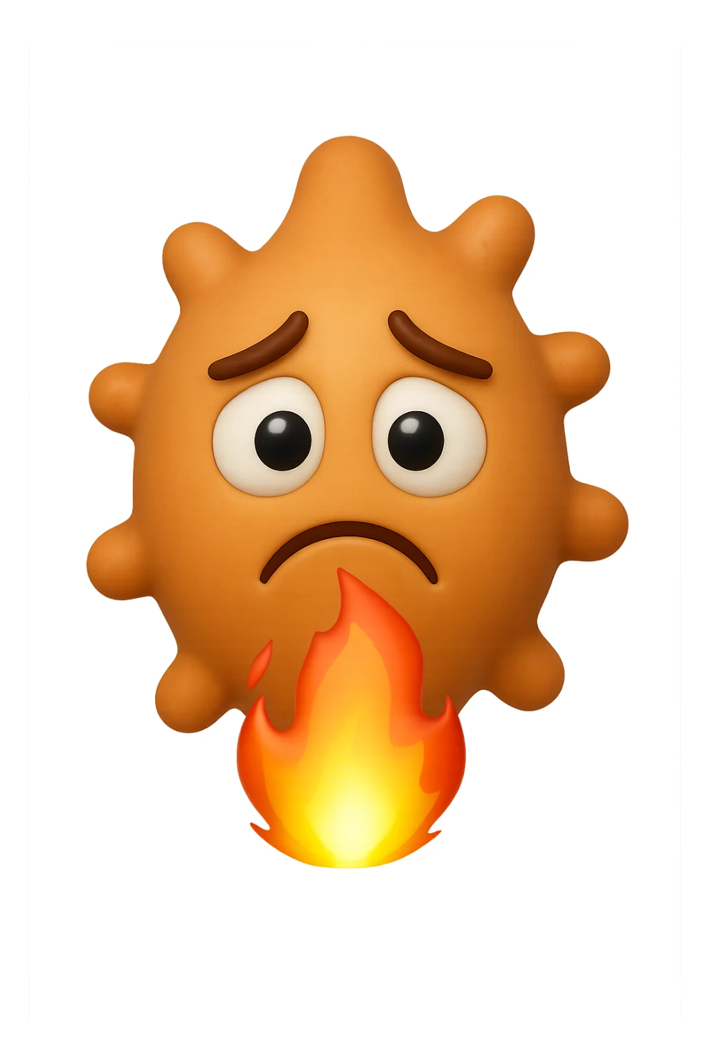 EMOJI STILE IPHONE 3D DI BATTERI INTESTINALI 3D CON ESPRESSIONE TRISTE  IN VOLTO MENTRE SOTTO DI LORO BRUCIA UNA FIAMMA, FAGLI ANCHE LA PARTE BIANCA DEGLI OCCHI, NON SOLO LA PUPILLA sticker