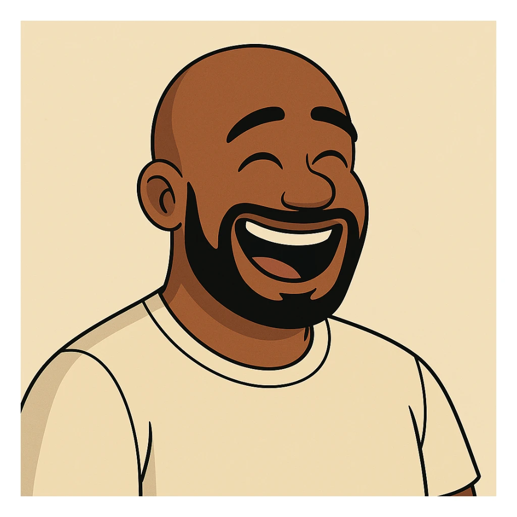Change the expression to a laughing expression, in a cartoon style, keep the background. sticker