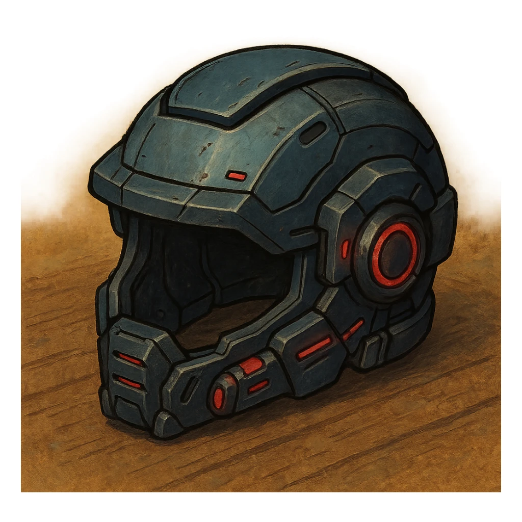 the image is the icon for a videogame insta-use item, it is armor [open face combat helmet] - futuristic cyberpunk -ready to equip-  it is master craftsmanship [ unequipped item ] sticker