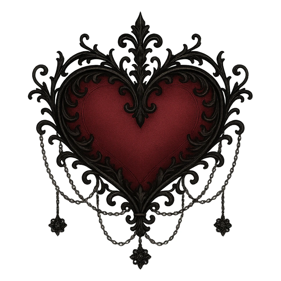 goth heart, black and crimson, delicate chains, Victorian influence, no background sticker