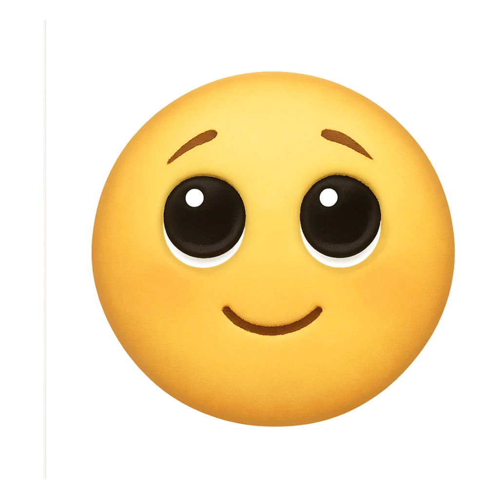 cute emoji, round face, eyes looking up, hopeful, soft smile sticker