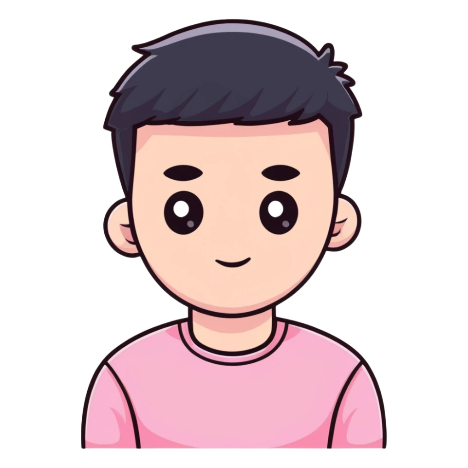 Man wearing pink long sleeve shirt with completely white eyes without pupils sticker