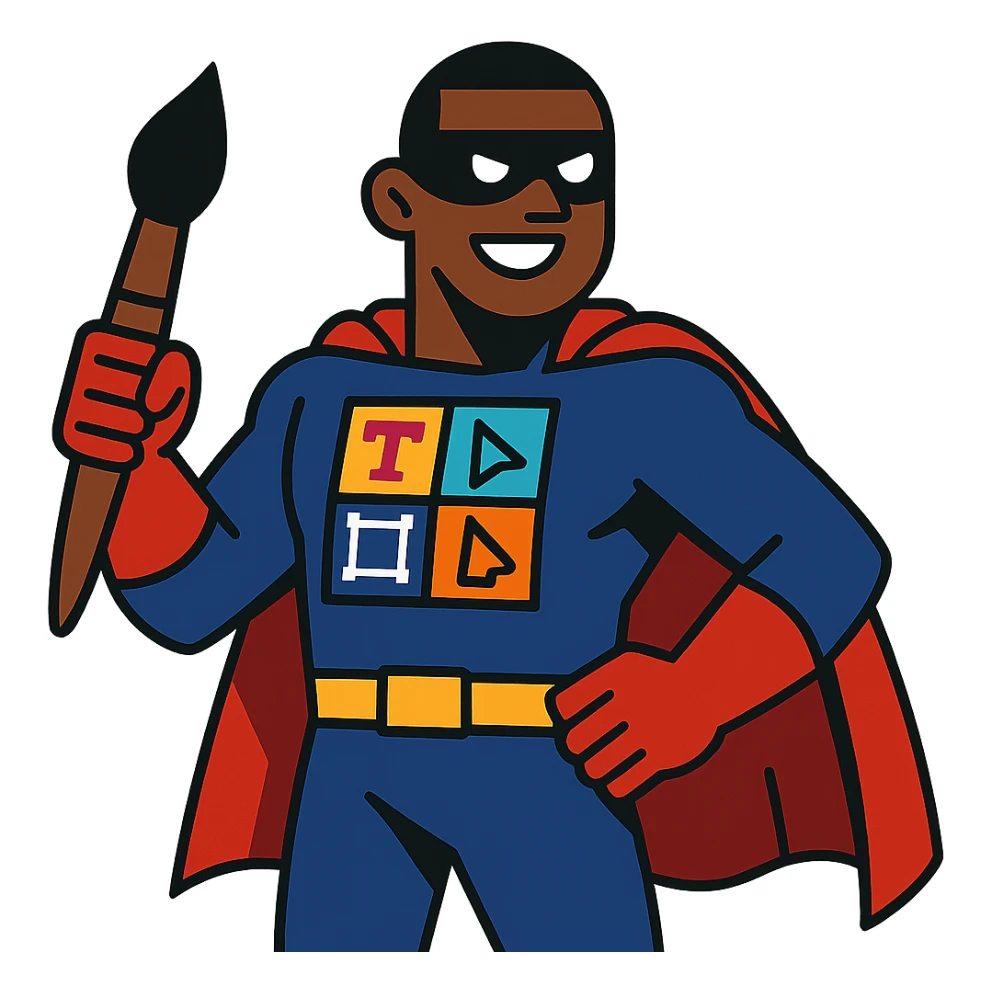 superhero character named Icon with a graphic designer theme sticker