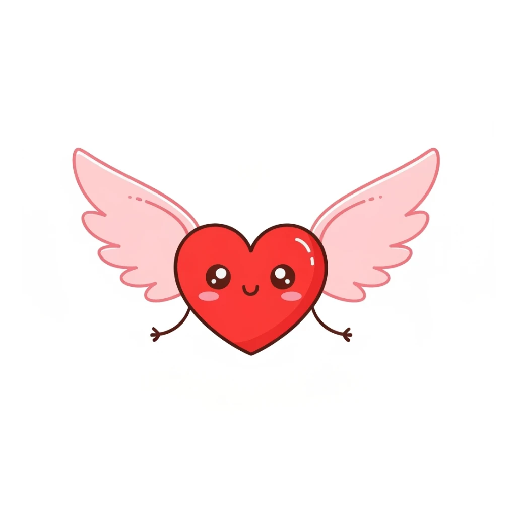 kpop heart with wings, cute, expressive, minimal sticker