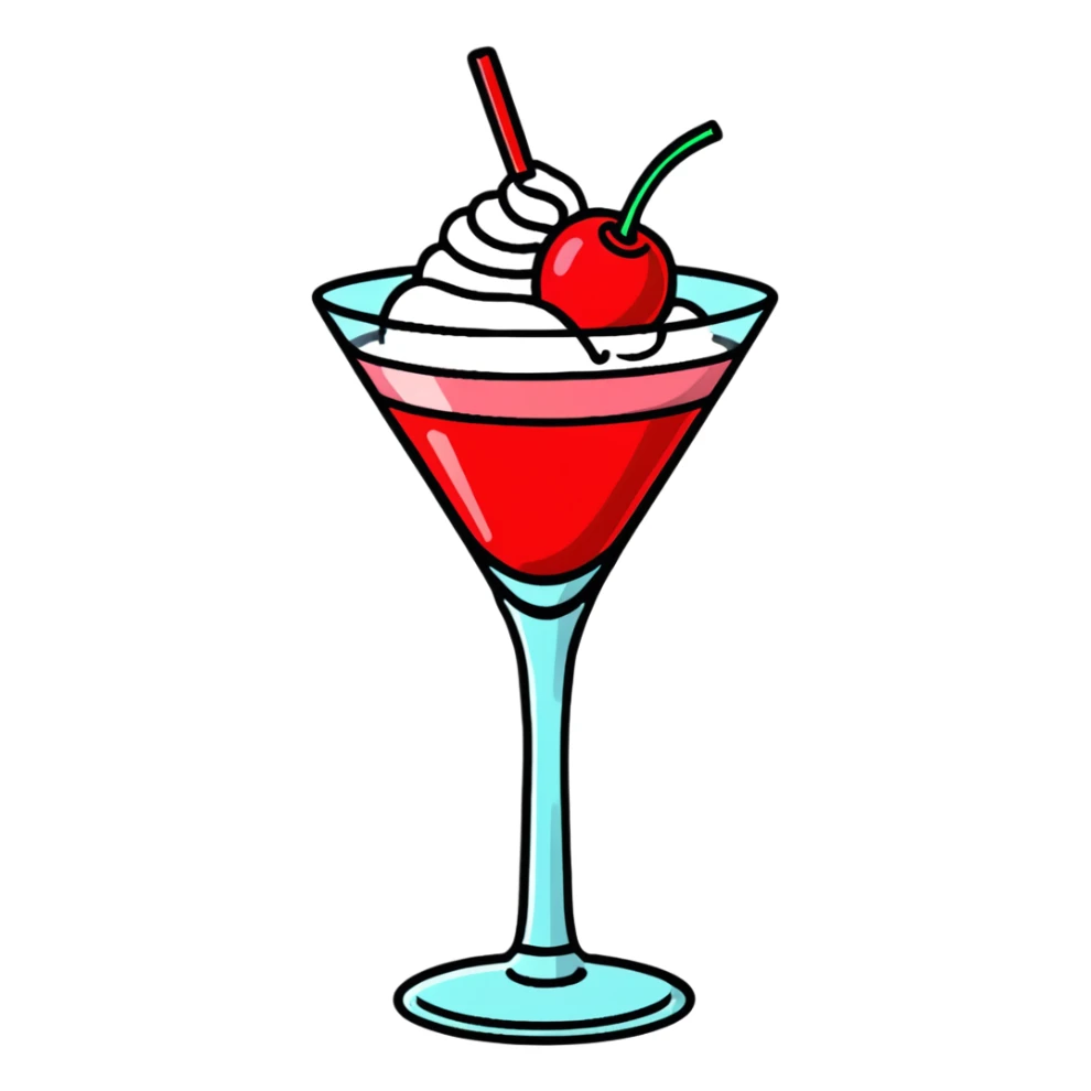 fancy pink frozen cocktail with whipped cream top and cherry sticker
