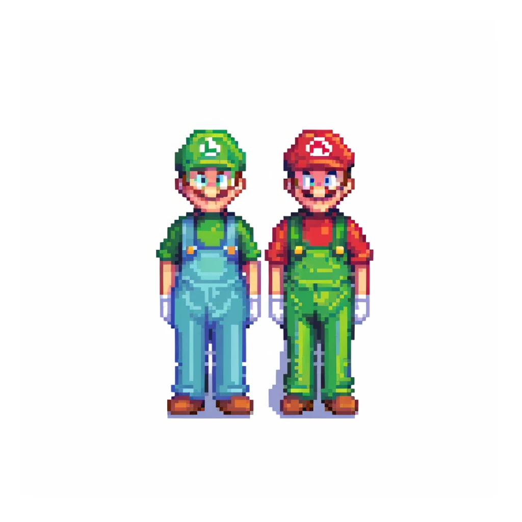 Mario and Luigi standing together, pixel art style sticker
