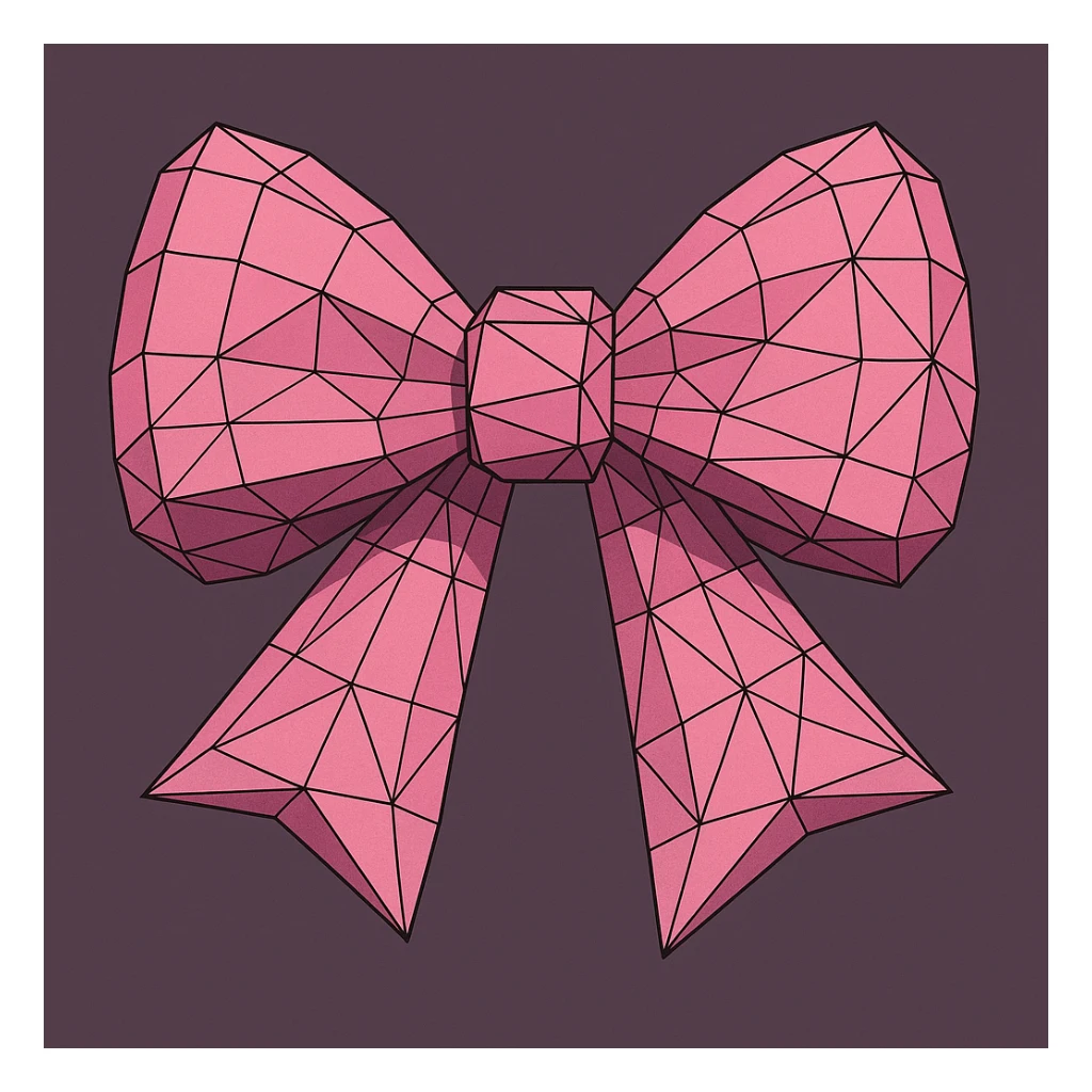 pink gothic bow, low poly wireframe style, polygonal shapes, wireframe design sticker