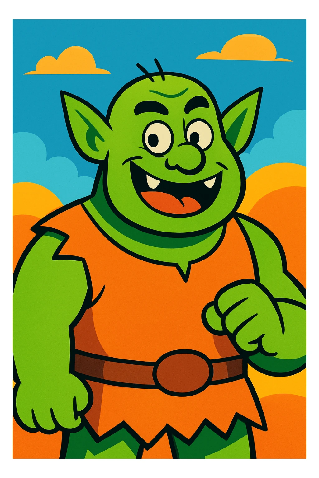 ogre, vibrant cartoon style, bold colors, playful expression, simple background sticker