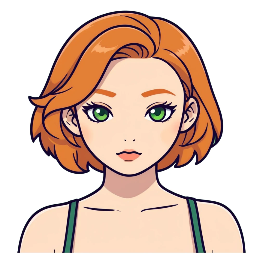pale ginger baddie with big boobs, ginger eyebrows, green eyes sticker