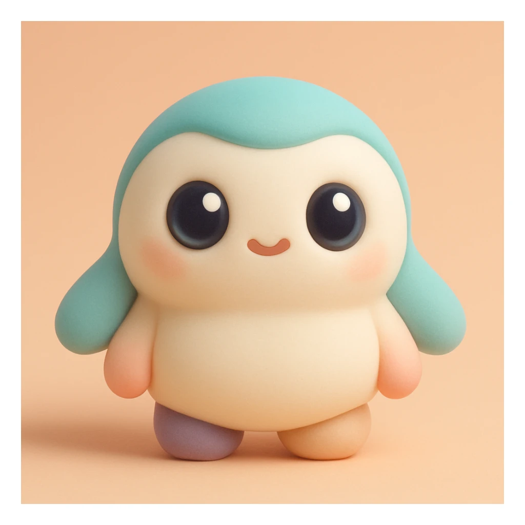 A cute and friendly cartoon character, a small round creature with big expressive eyes and a tiny mouth, with a round body and small limbs, in a vibrant and colorful style. sticker