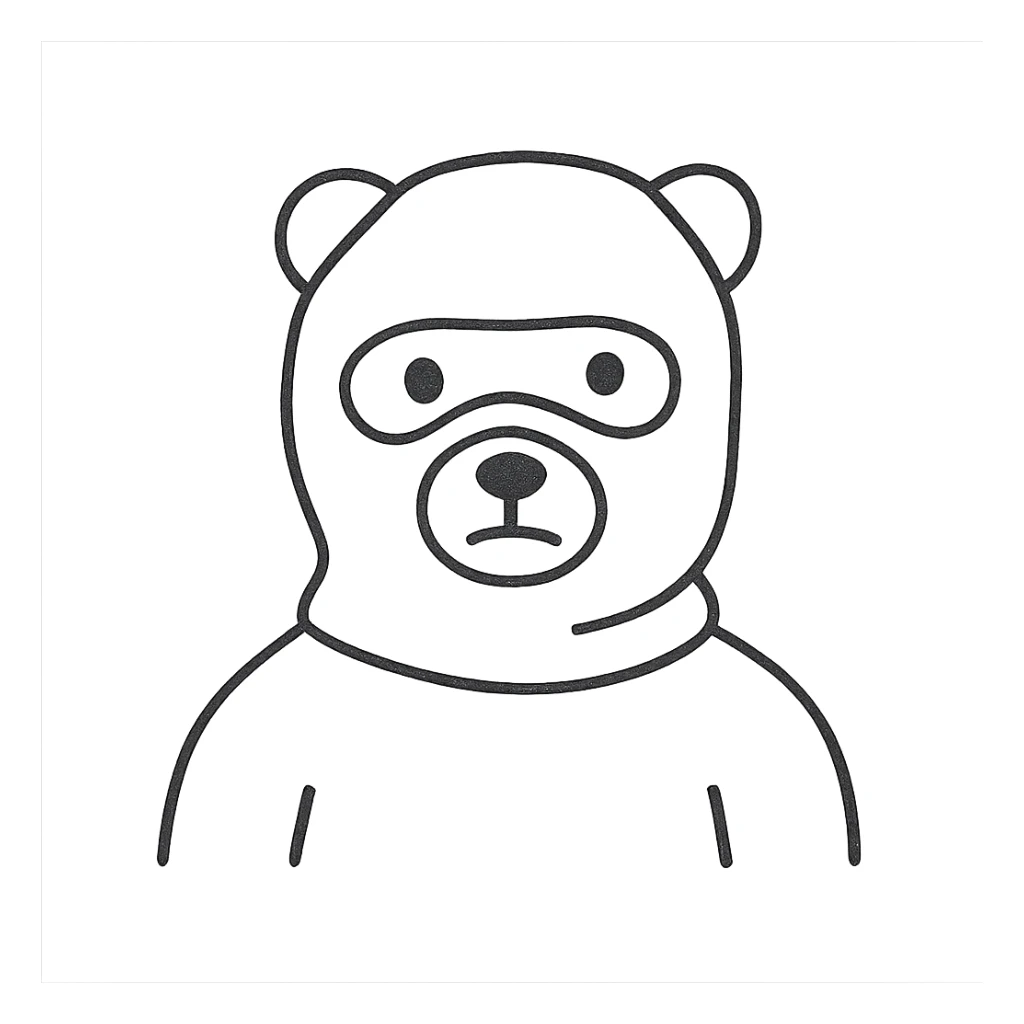 bear with a pink balaclava, hand-drawn outline style icon, no color sticker