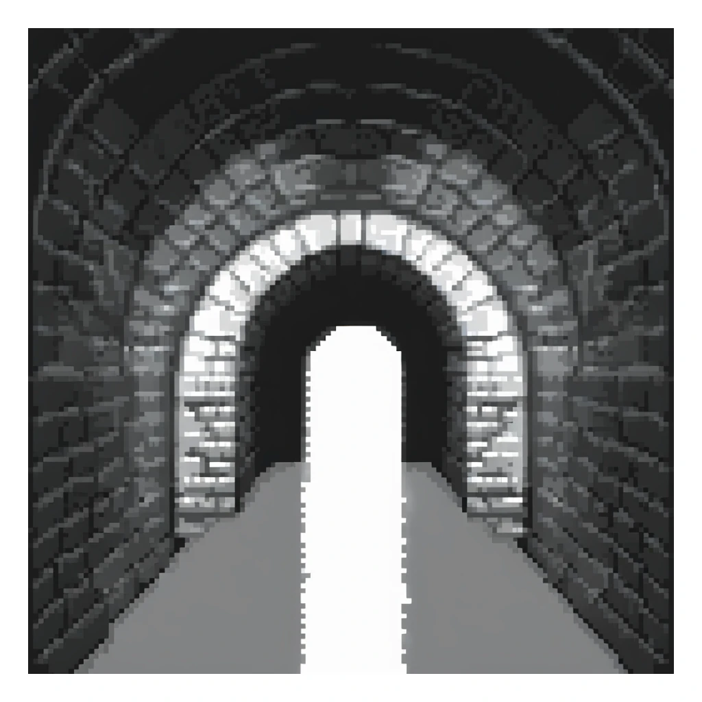a dark tunnel, mysterious and shadowy, pixel art style, low resolution, blocky pixels sticker