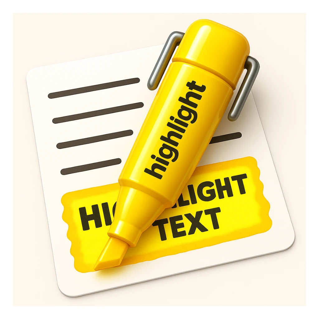 Make the highlighter effect bold and clear, with vivid highlighted text and a dynamic, visually appealing look in the style of apple style emojis. sticker