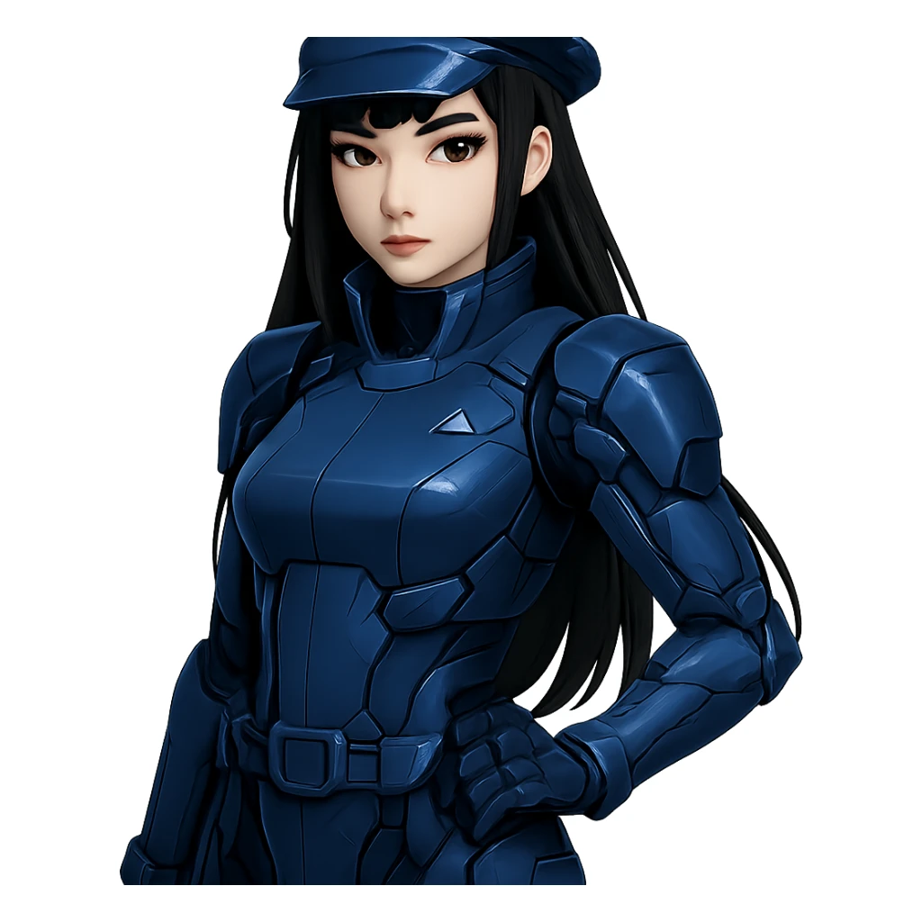 Change the uniform color to blue, keep the futuristic officer style, no background. sticker
