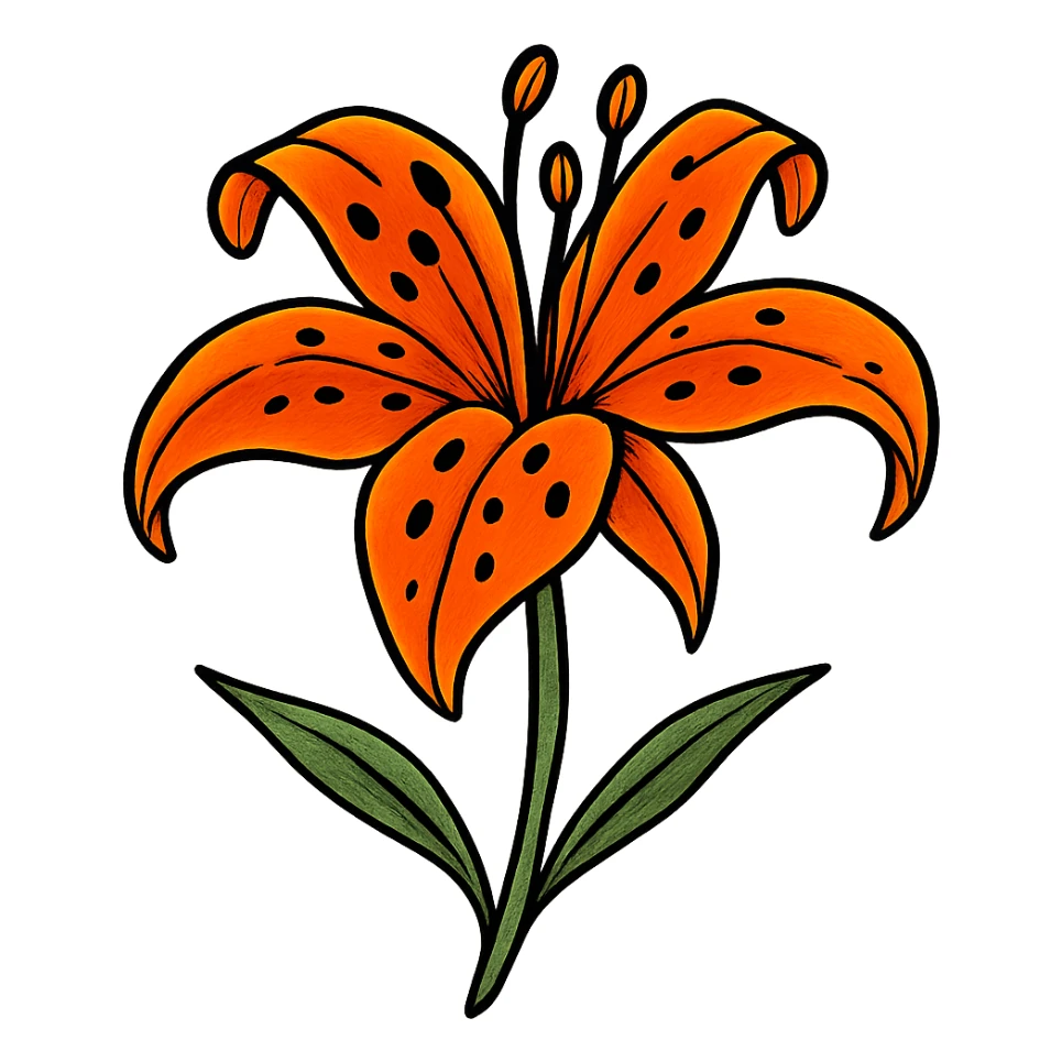 Make the old fashioned tiger lily more colorful, keep hand drawn ink style, with no background. sticker