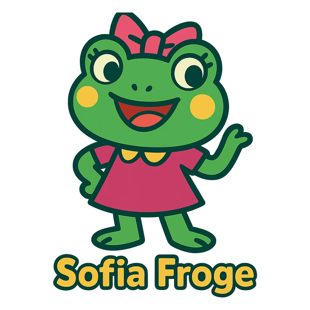 cute cartoon frog character Sofia Froge in vibrant toon style sticker