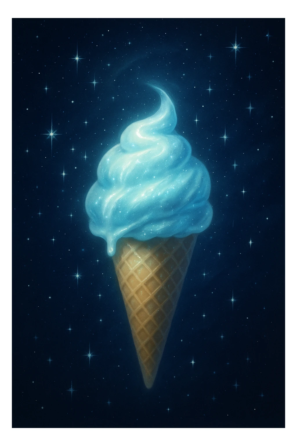 moonbeam ice cream, magical, floating, night sky background, gentle light sticker