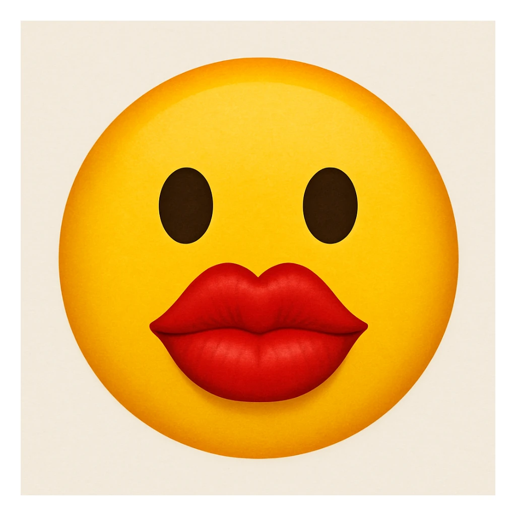 yellow face emoji with bold red lips sticker