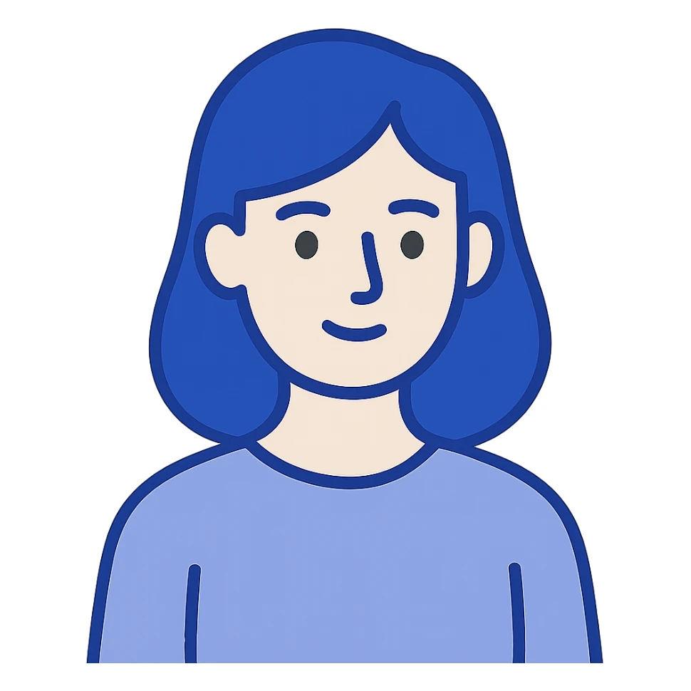 girl with blue hair, minimal, flat illustration sticker