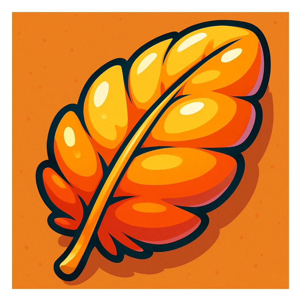 A plump, three-dimensional feather with a bold outline, expressive shadows, and glossy highlights. The style is cartoonish and vibrant, soft, puffy, and voluminous feather sticker