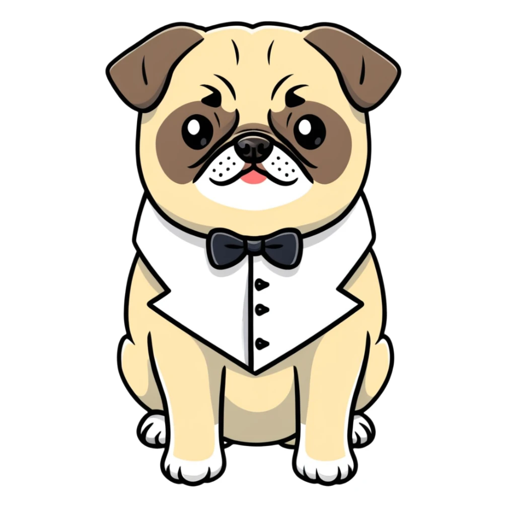 pug in a tuxedo, cartoon sticker sticker