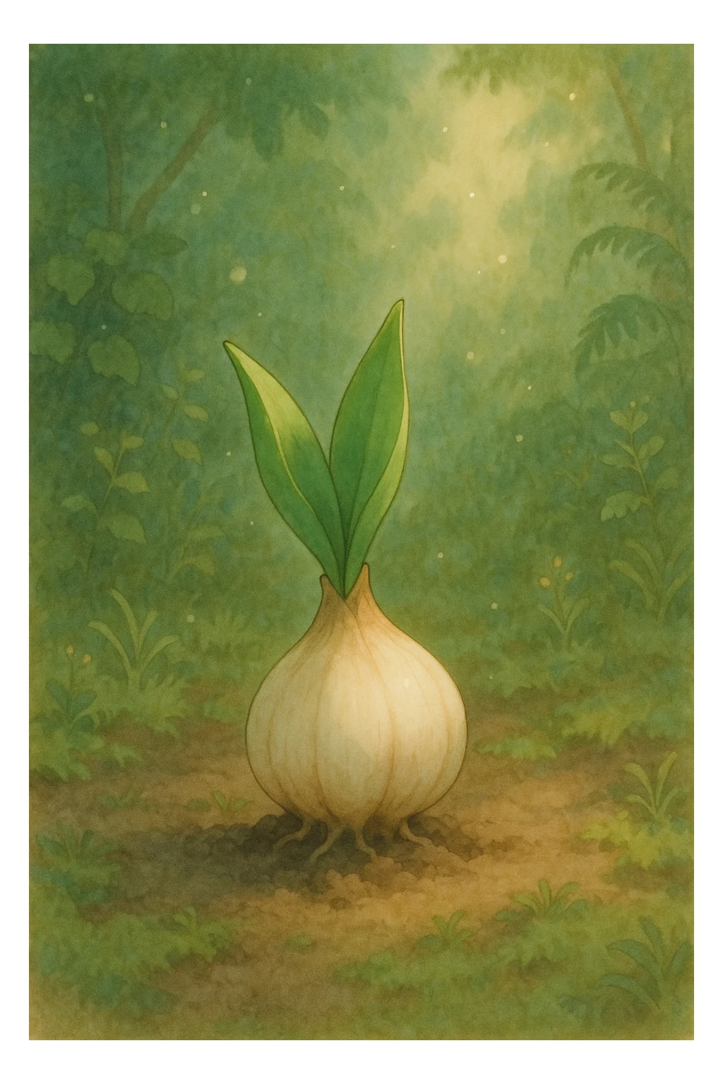 a tulip bulb, natural colors, soft, fairy-like atmosphere,  sticker