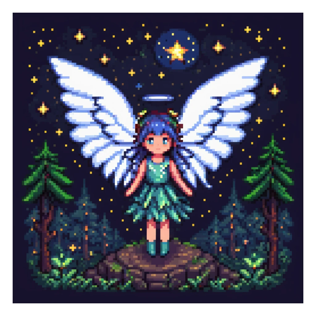 fairy with wings, night scene, surrounded by stars sticker