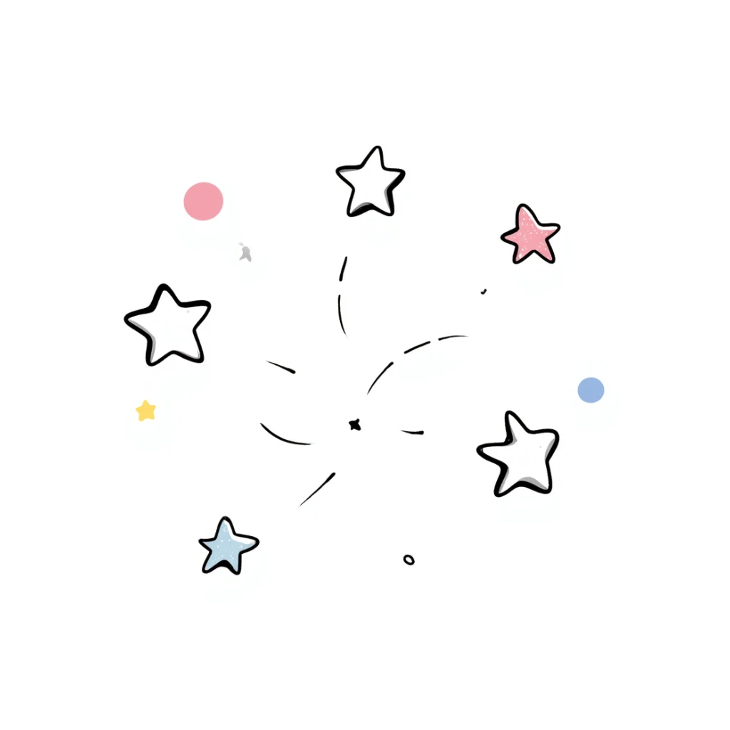 glittery sparkling stars in various sizes in pastel colors dd9fb0 ffc6d3 a3bfc9 c4bee2 f1b091, hand-drawn doodle style sticker