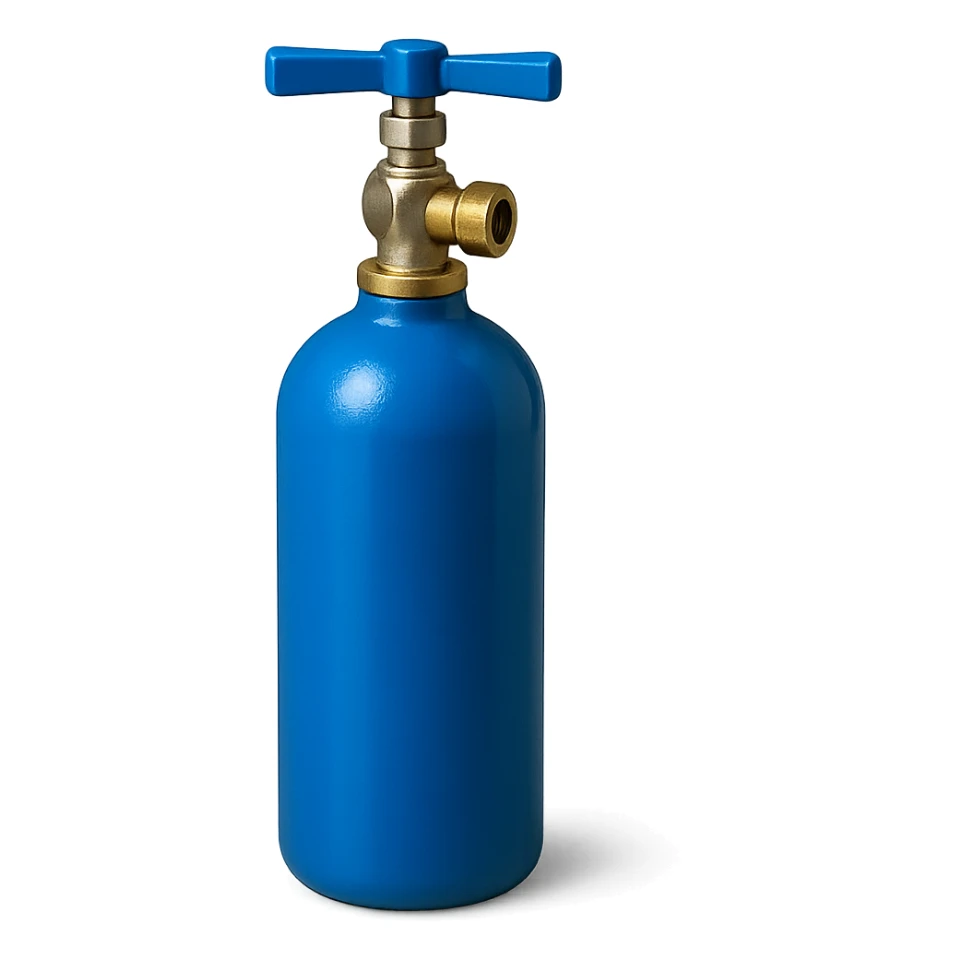 blue pressurized can, unlabeled, associated with nitrous oxide sticker