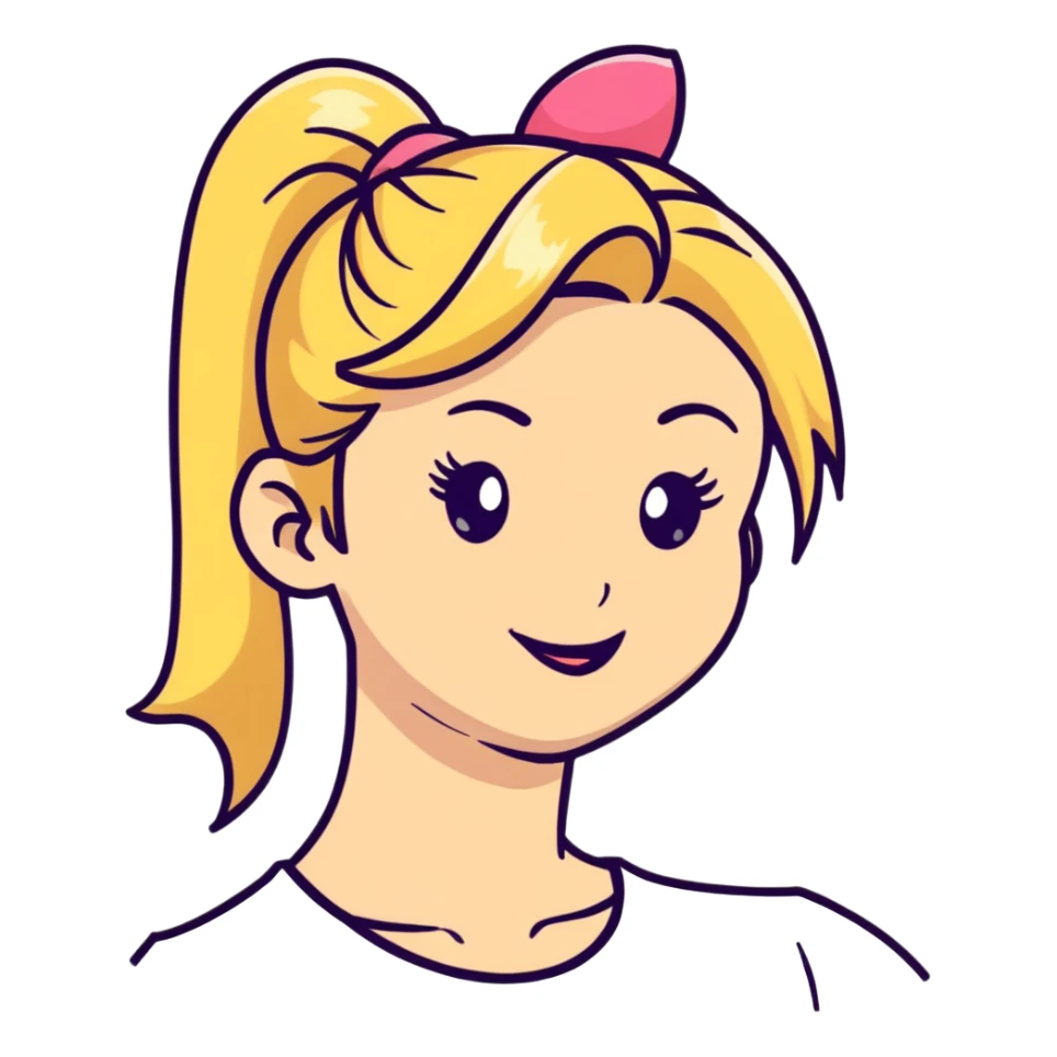 blonde girl with high pony tail hair, winking sticker