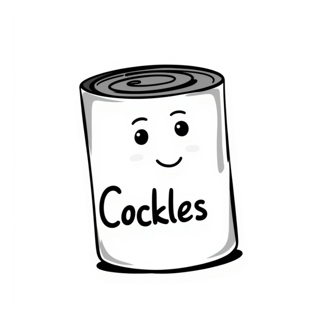 a can of cockles, hand drawn doodle style sticker