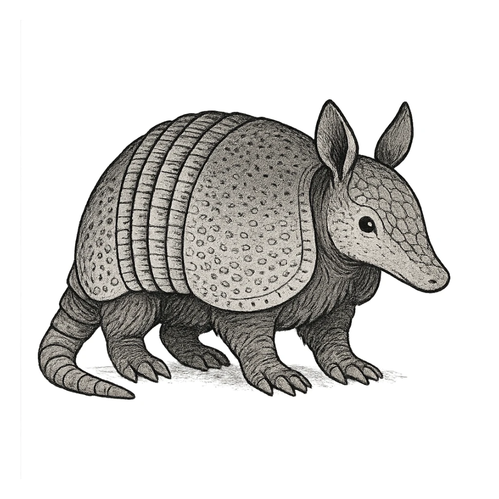 ghibli style black and white armadillo, no color sticker