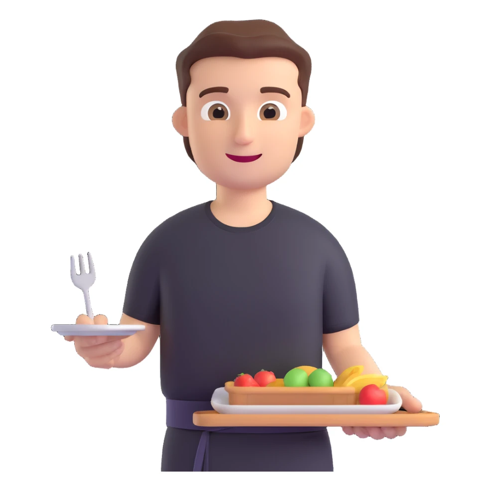 A guy waiter in a black T-shirt with a tray in his hand sticker