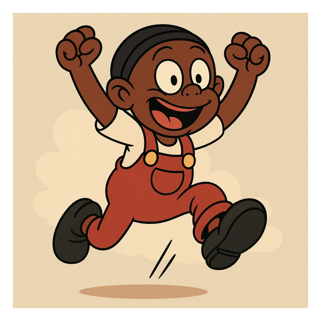 Memín Pinguín jumping, modern cartoon style sticker