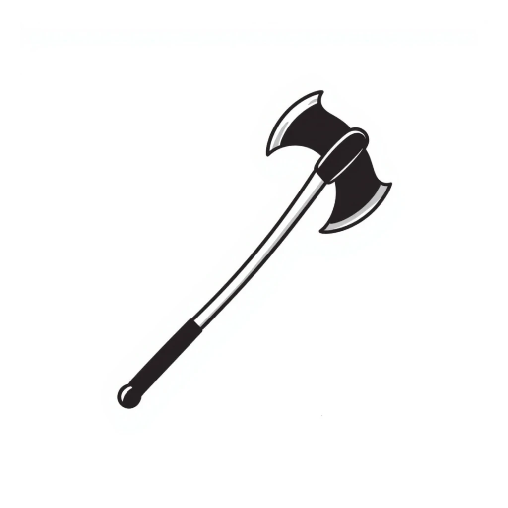 hand-drawn doodle of Fortnite pickaxe, simple black lines, playful twist sticker