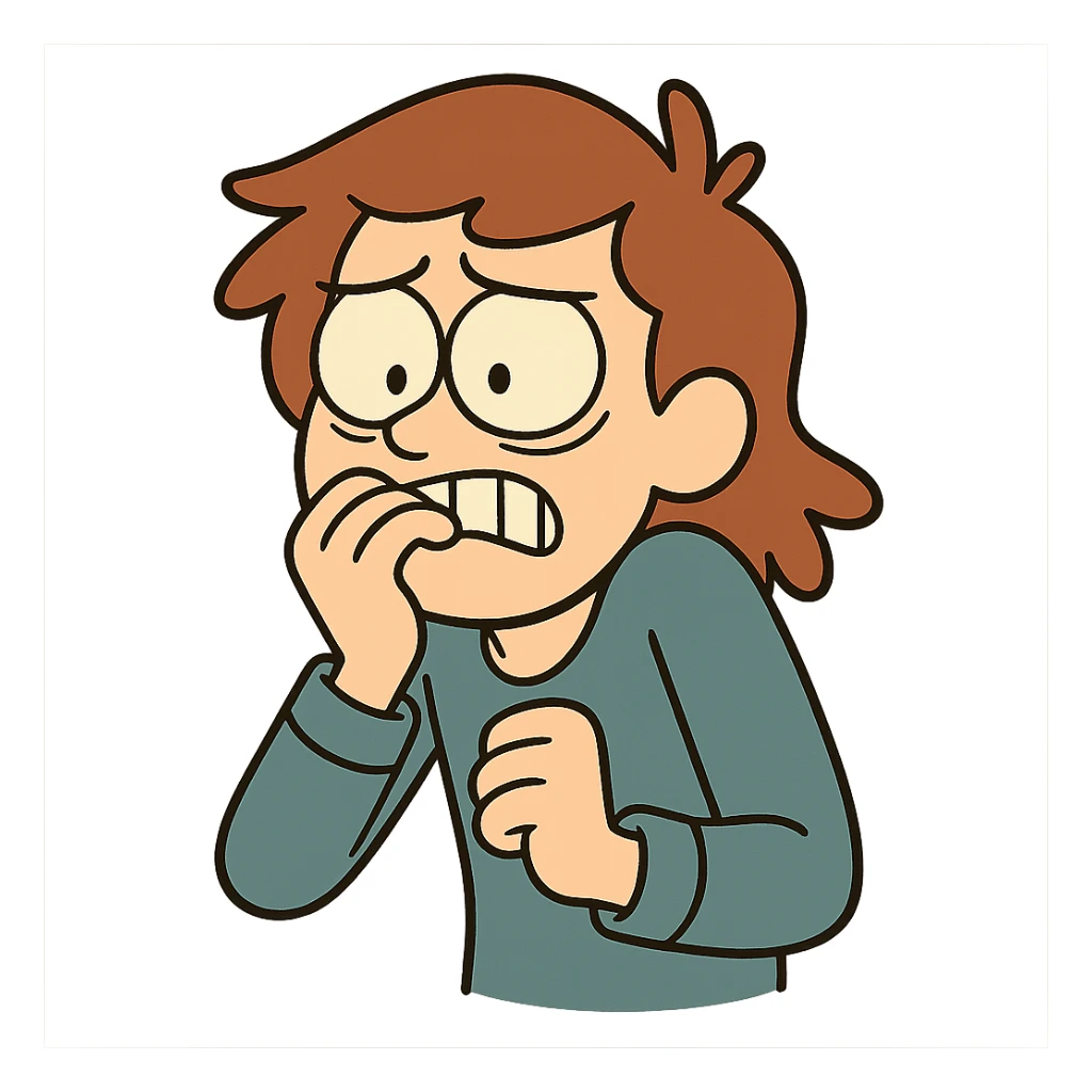 a person biting their nails, anxious, cartoon style sticker