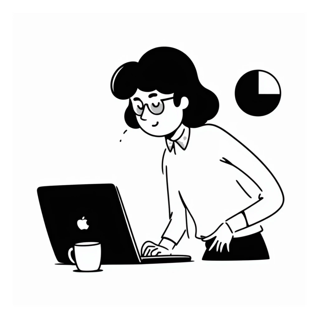 blonde writer woman wearing glasses working on a laptop sticker