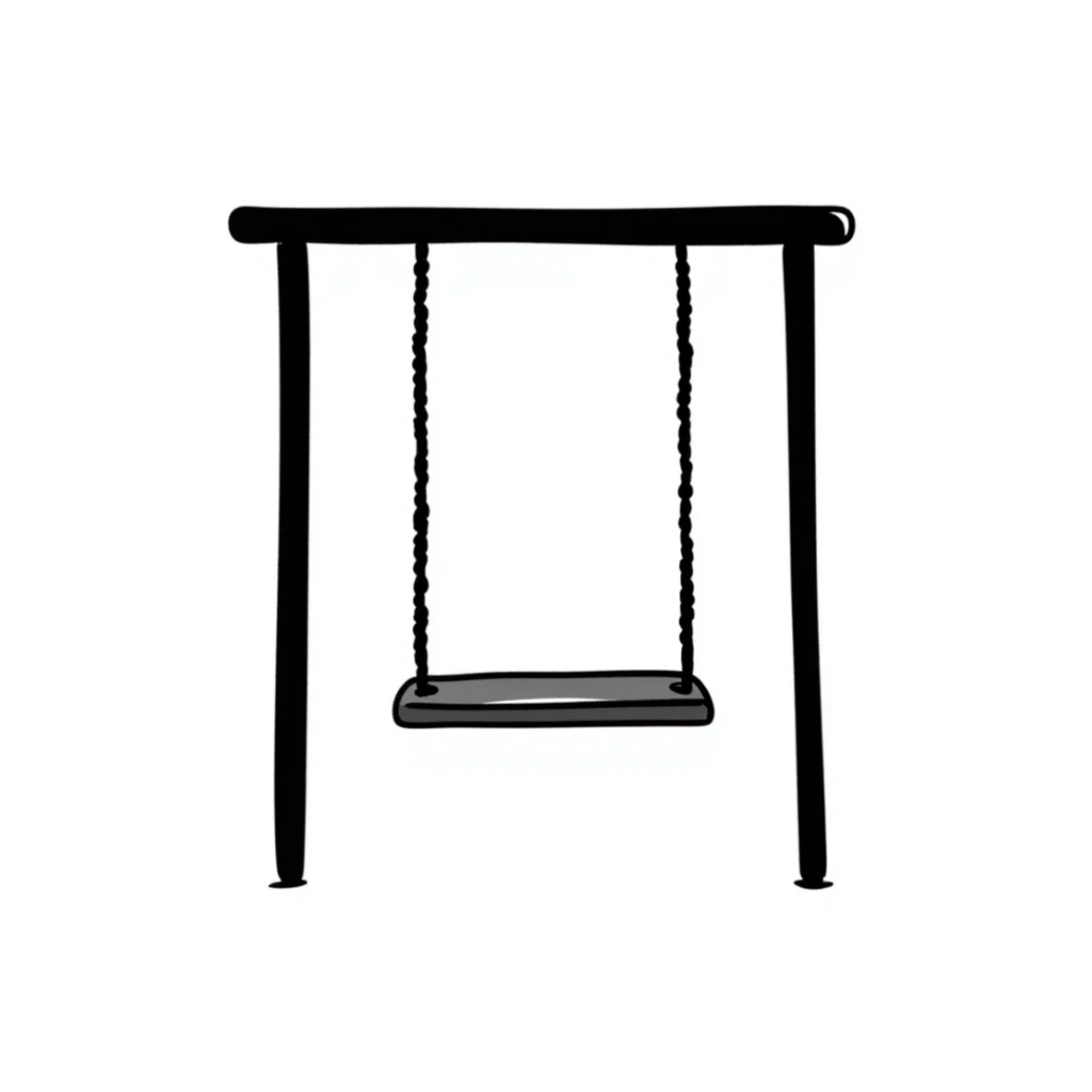 a children's swing with ropes and a seat, playful and safe design, pastel colors dd9fb0, ffc6d3, a3bfc9, c4bee2, f1b091, detailed hand-drawn doodle style sticker