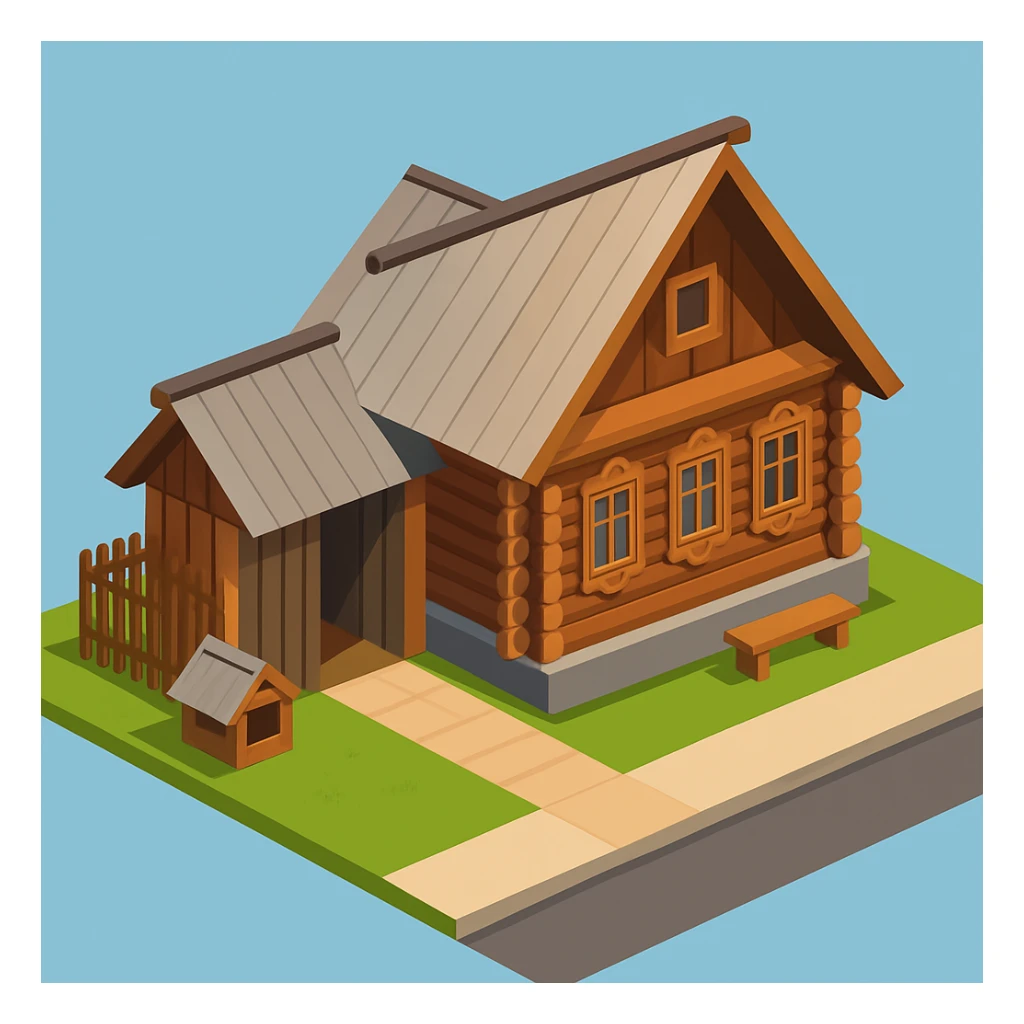 isometric illustration of the building. 3D isometric infographic design. Clean lines, bright and saturated colors, minimal unnecessary details. View from above at an angle (isometric), showing the roof, facade, and part of the surrounding area. Soft shadows, daylight lighting, no harsh contrasts. Background should be solid (blue, gray, or light tone). Add a small area around the building (roads, tiles, grass) so the building looks complete. Accurately represent the architectural features of the building (roof shape, facade, colors). Final style should be neat and polished, similar to posters or educational infographics. sticker