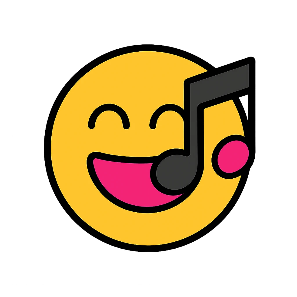 BLACKPINK-inspired emoji with black and pink music note, playful and energetic style sticker