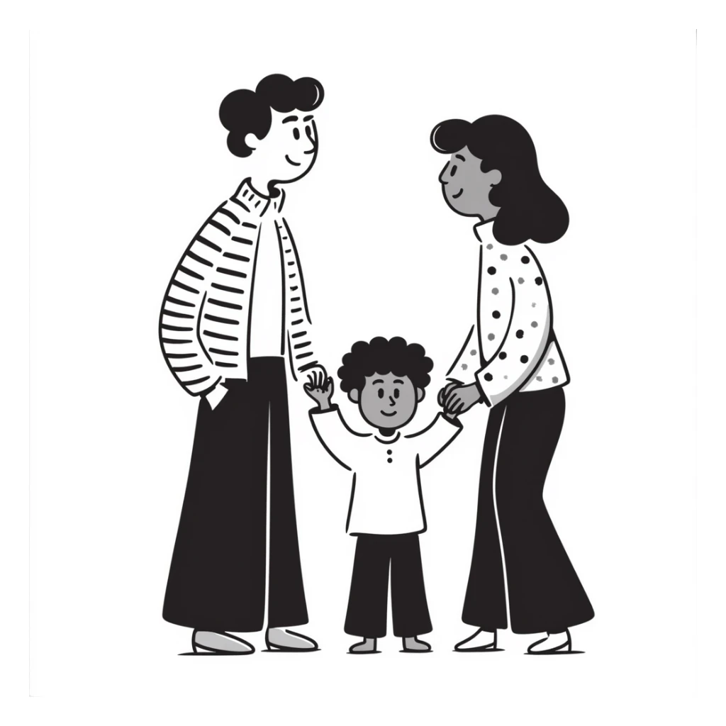 family with white dad, black mom, and black child sticker