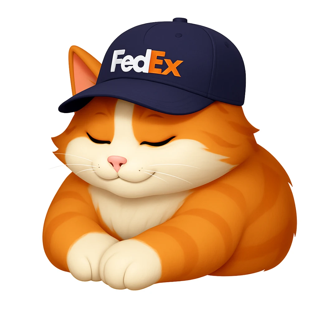 sleeping cat emoji with a FedEx uniform cap in a different pose sticker