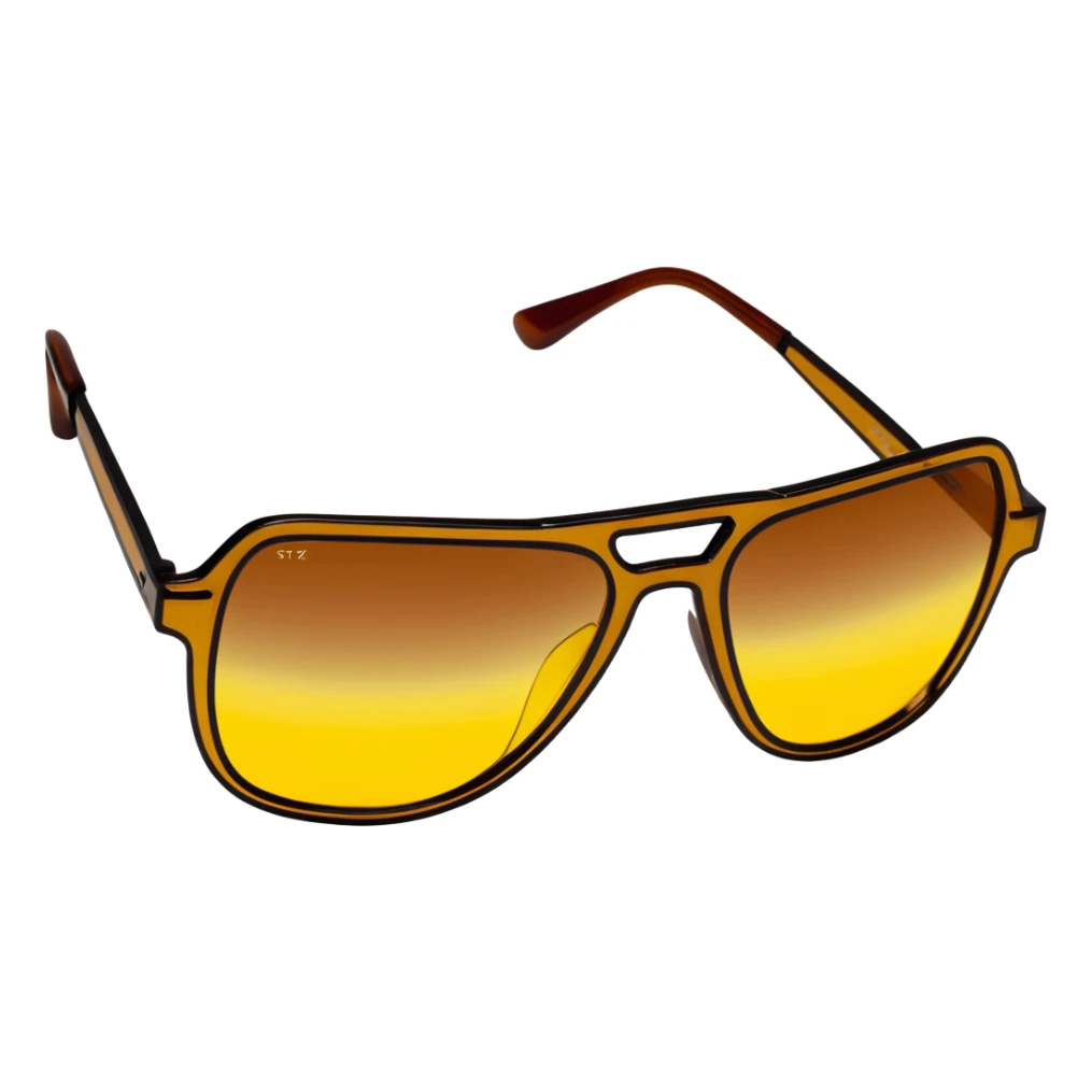 Vintage 70s sunglasses with yellow gradient lenses and thick brown plastic frames sticker