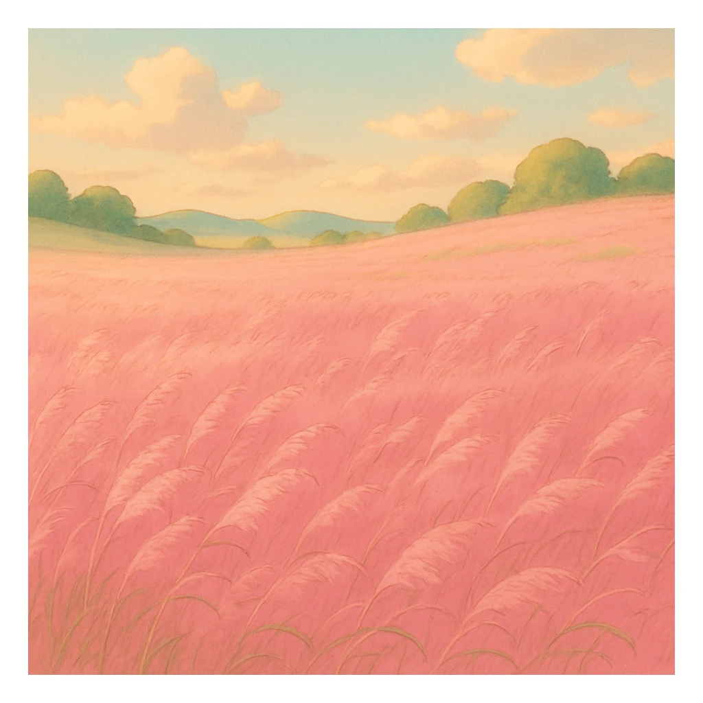 ghibli style field of pink grass with soft lighting sticker