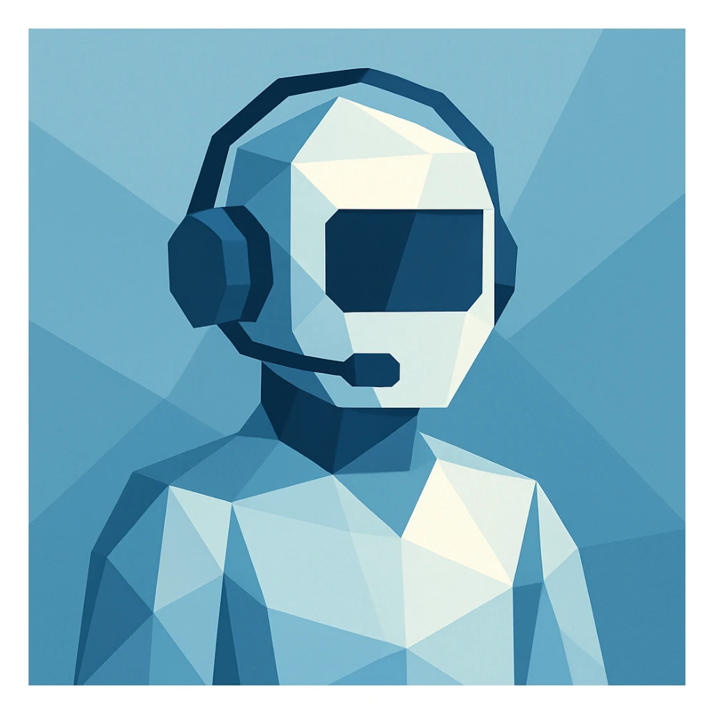 supervisor AI agent, modern style, minimalist robot with headset, clean lines, blue and white color scheme sticker