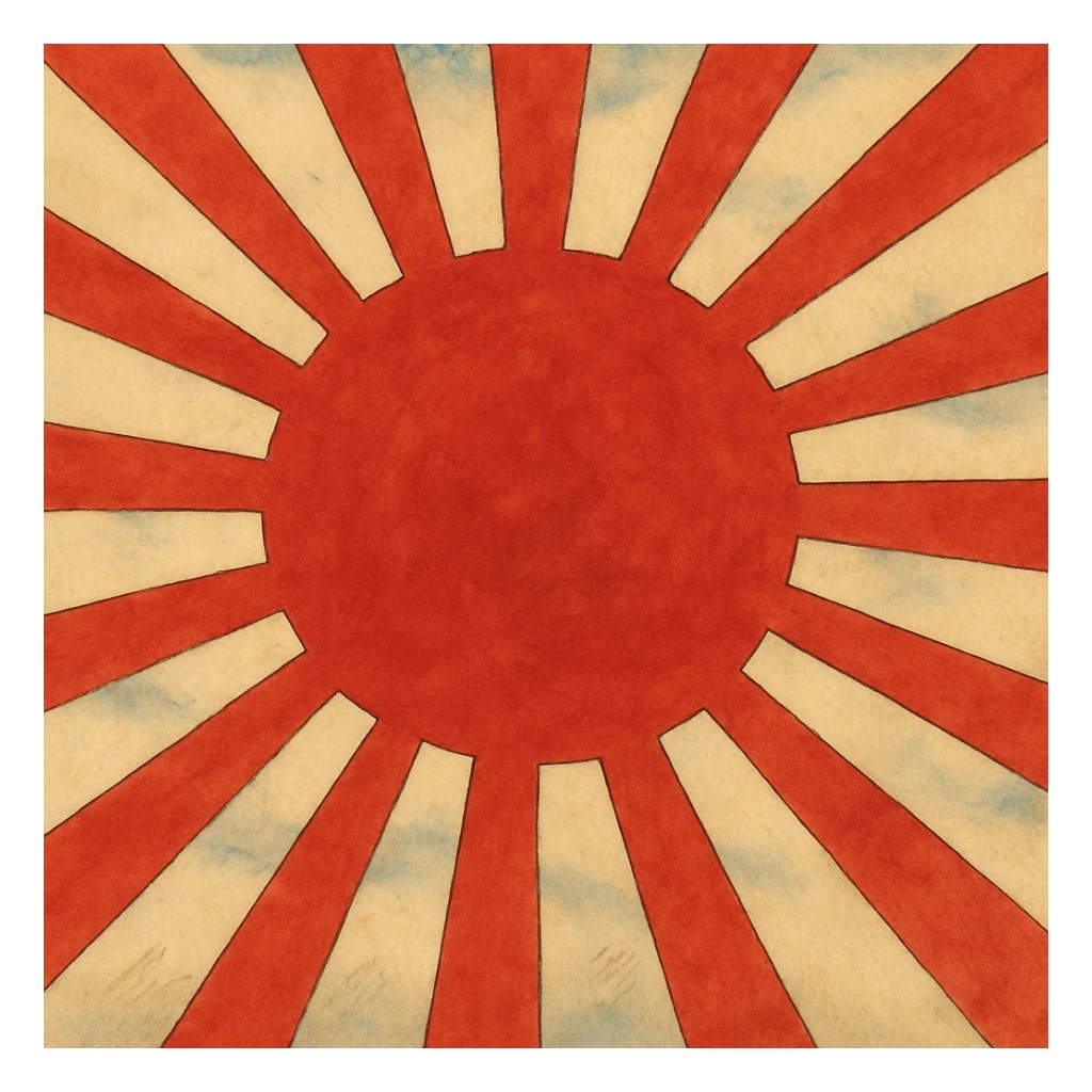 Japanese empire flag, red sun with rays, ghibli style sticker