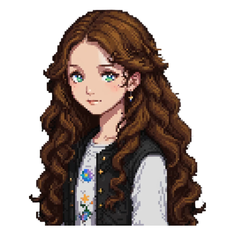 A girl with long, wavy brown hair sticker